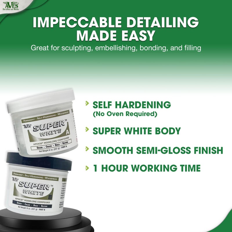 Aves Apoxie Sculpt Super White - 2 Part Modeling Compound (A & B) - 1 Pound, Apoxie Sculpt for Sculpting, Modeling, Filling, Repairing, Easy to Use Self Hardening Modeling Compound - Image 5